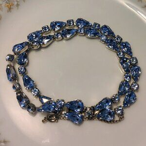 Vintage MCM Unsigned Stunning Ice Light Blue Rhinestone Bracelet Saftey Chain